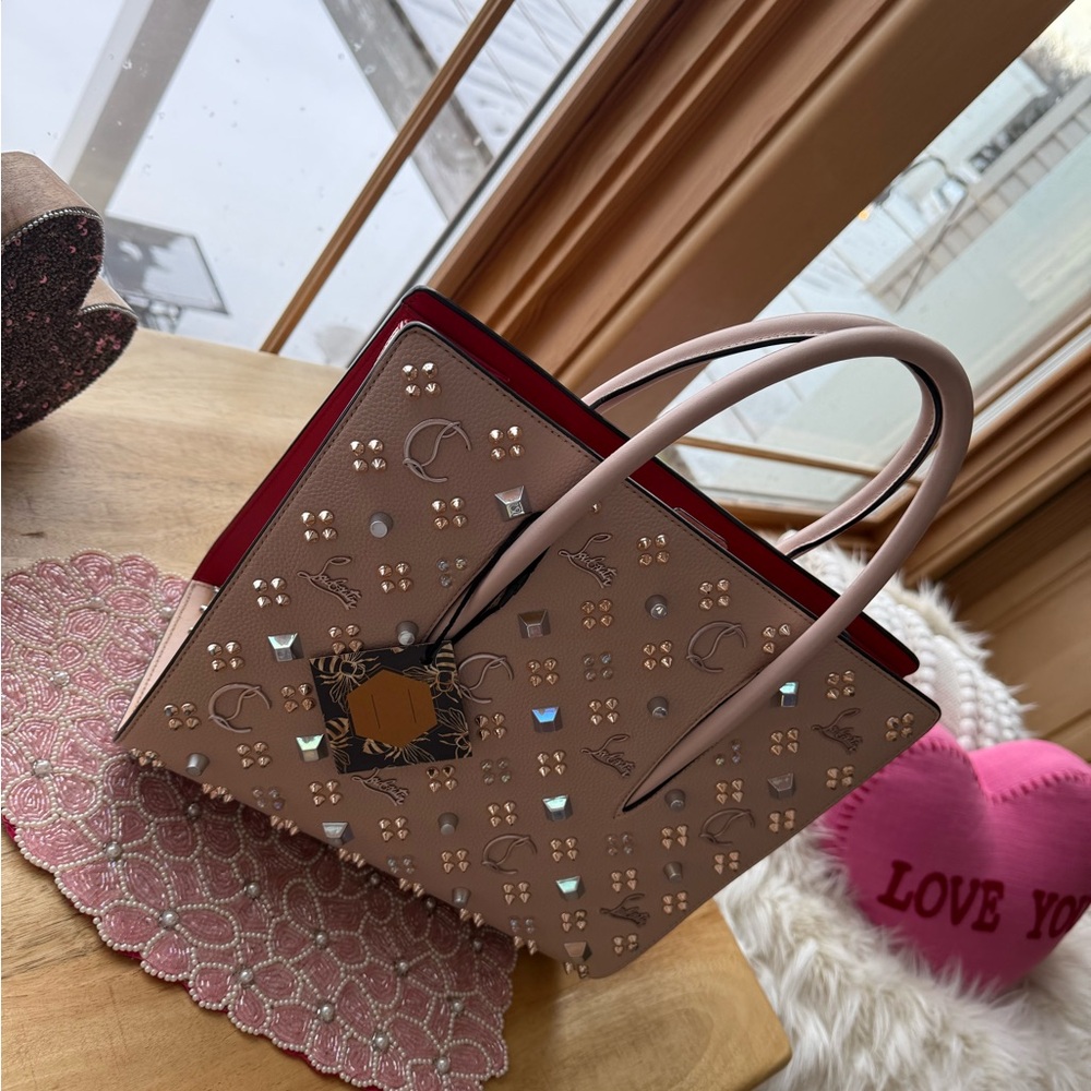 Christian Louboutin Paloma medium beige loubinthesky bag studded embellished